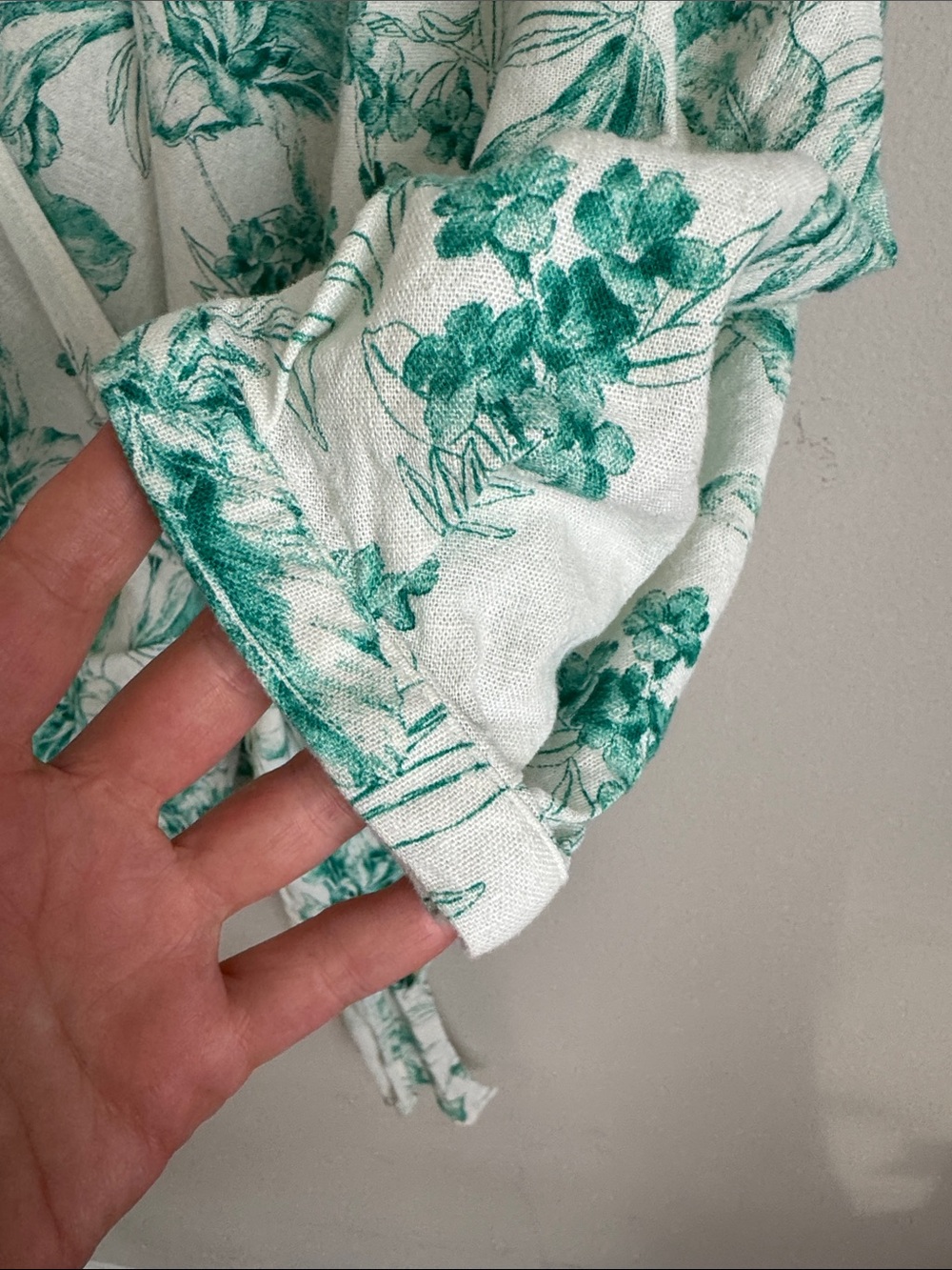 Zara Botanical Wrap Blouse XS Oversized Green Floral Linen Blend Top Cottagecore - Picture 7 of 11